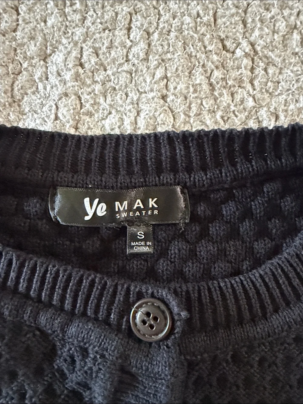 Ye Mak Cotton Crochet Black Cherry-Appliqué Button-Front Cardigan Small